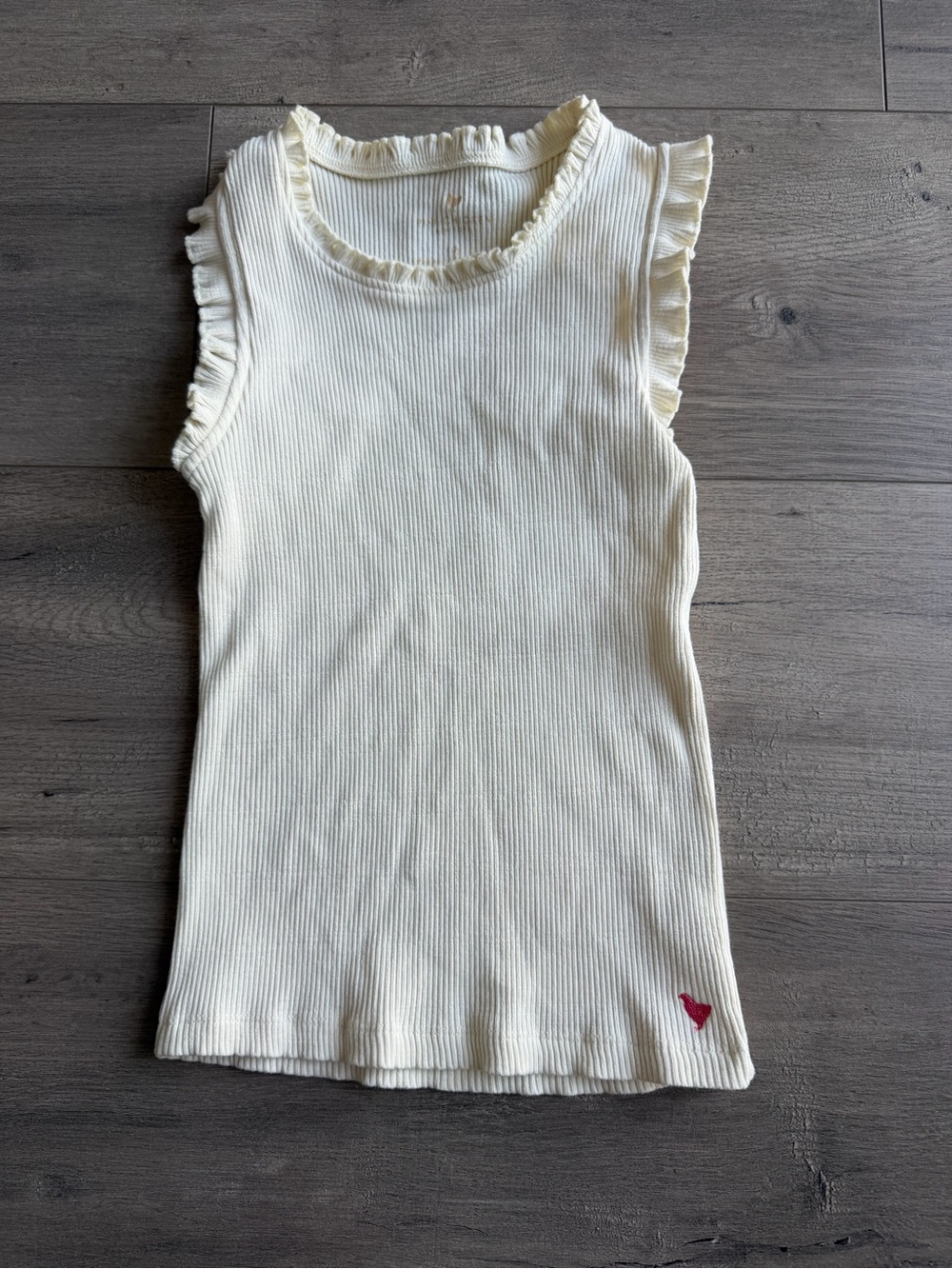Pink Chicken cream ribbed and ruffle sleeve tank top - size 10Y